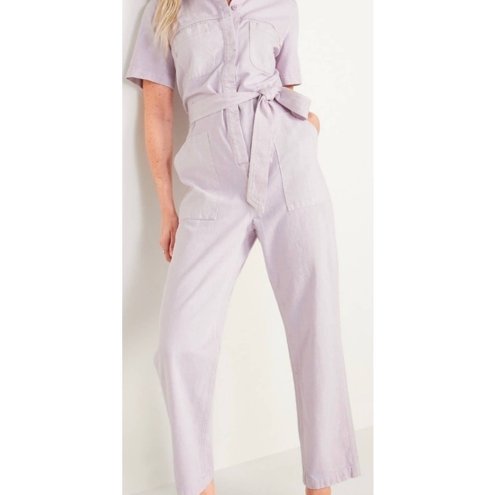 Old Navy Lavender Tie-Waist Short-Sleeve Jumpsuit